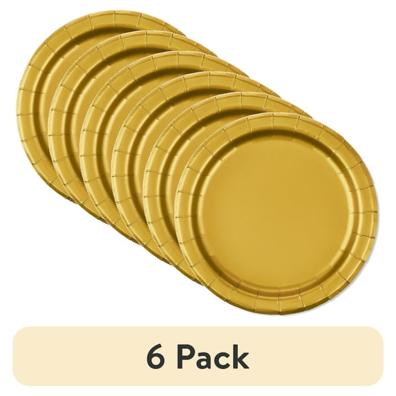 (6 pack) Disposable Paper Plates, 7", Gold, 24 Count, by Way To Celebrate