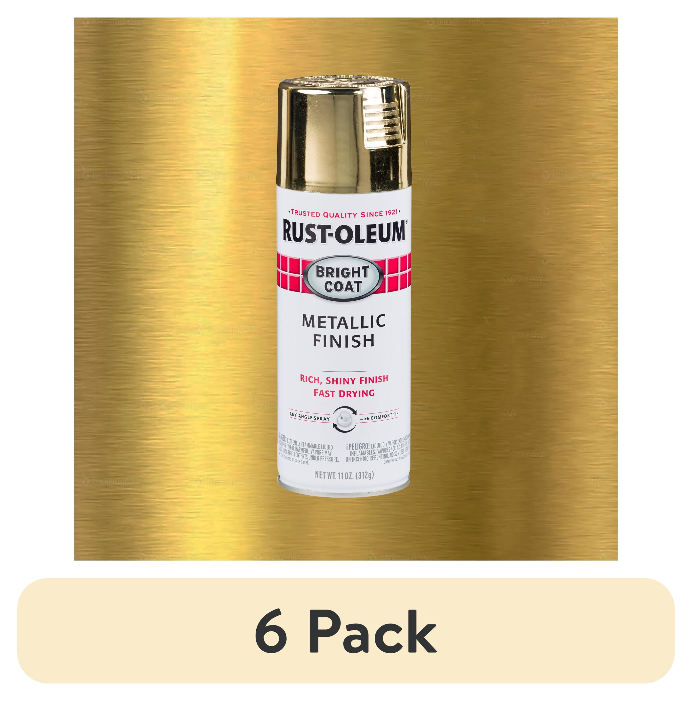 (6 pack) Gold, Rust-Oleum Stops Rust Bright Coat Metallic Spray Paint-7710830, 11 oz