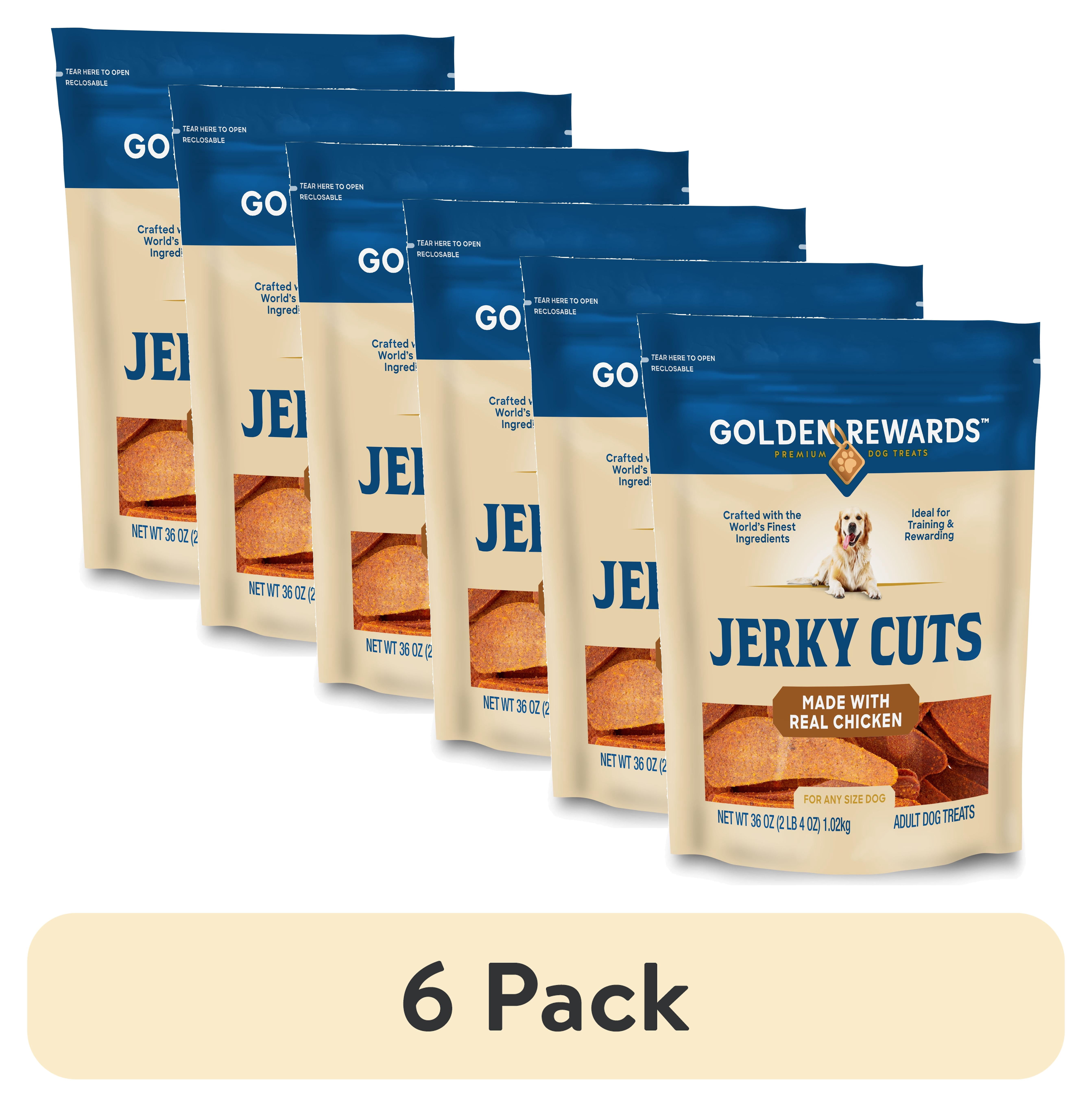 (6 pack) Golden Rewards Adult Dog Dry Jerky Cut Treats with Real Chicken, 36 oz Bag
