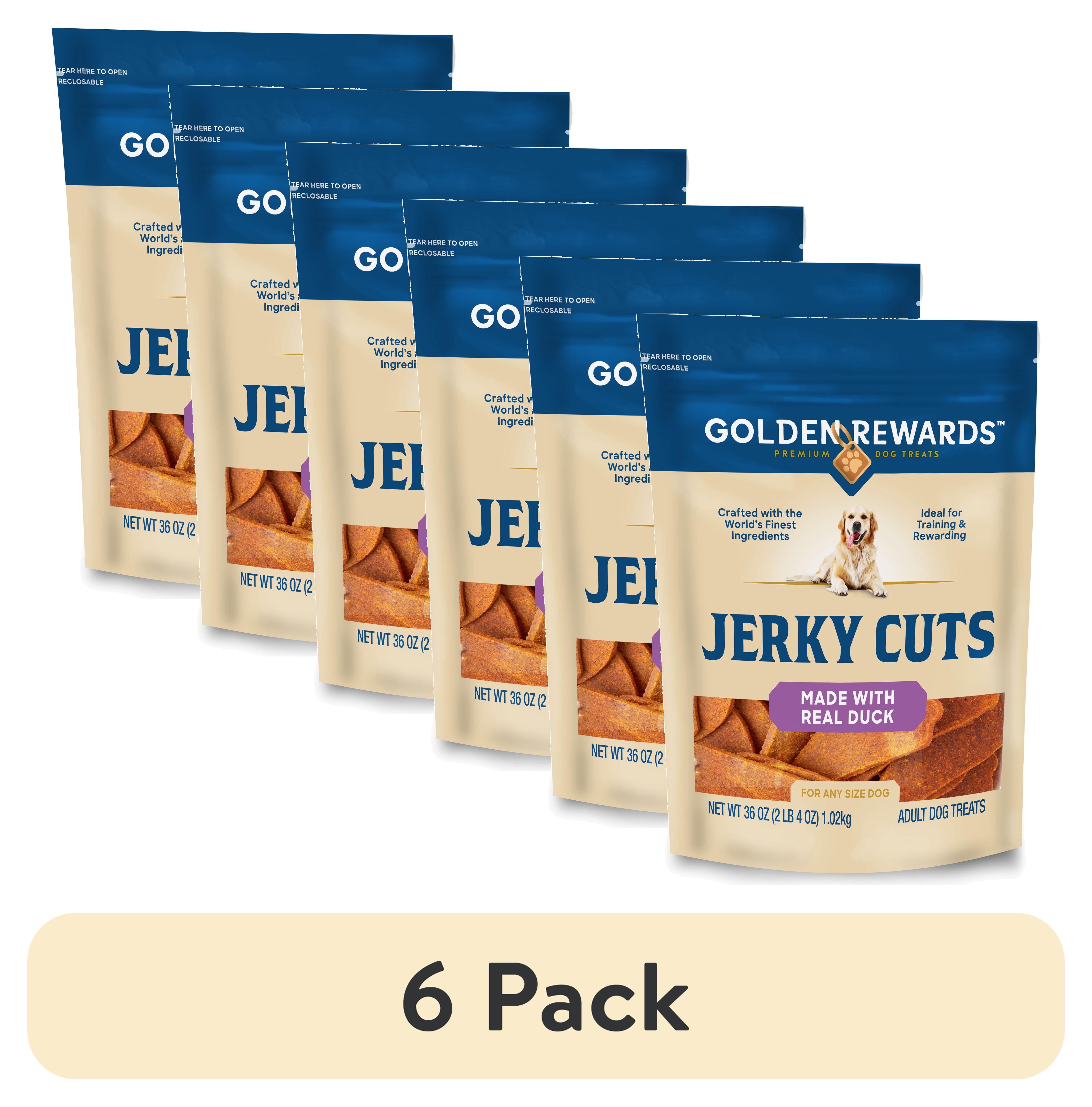 (6 pack) Golden Rewards Adult Dry Dog Jerky Cut Treats with Real Duck, 36 oz Bag