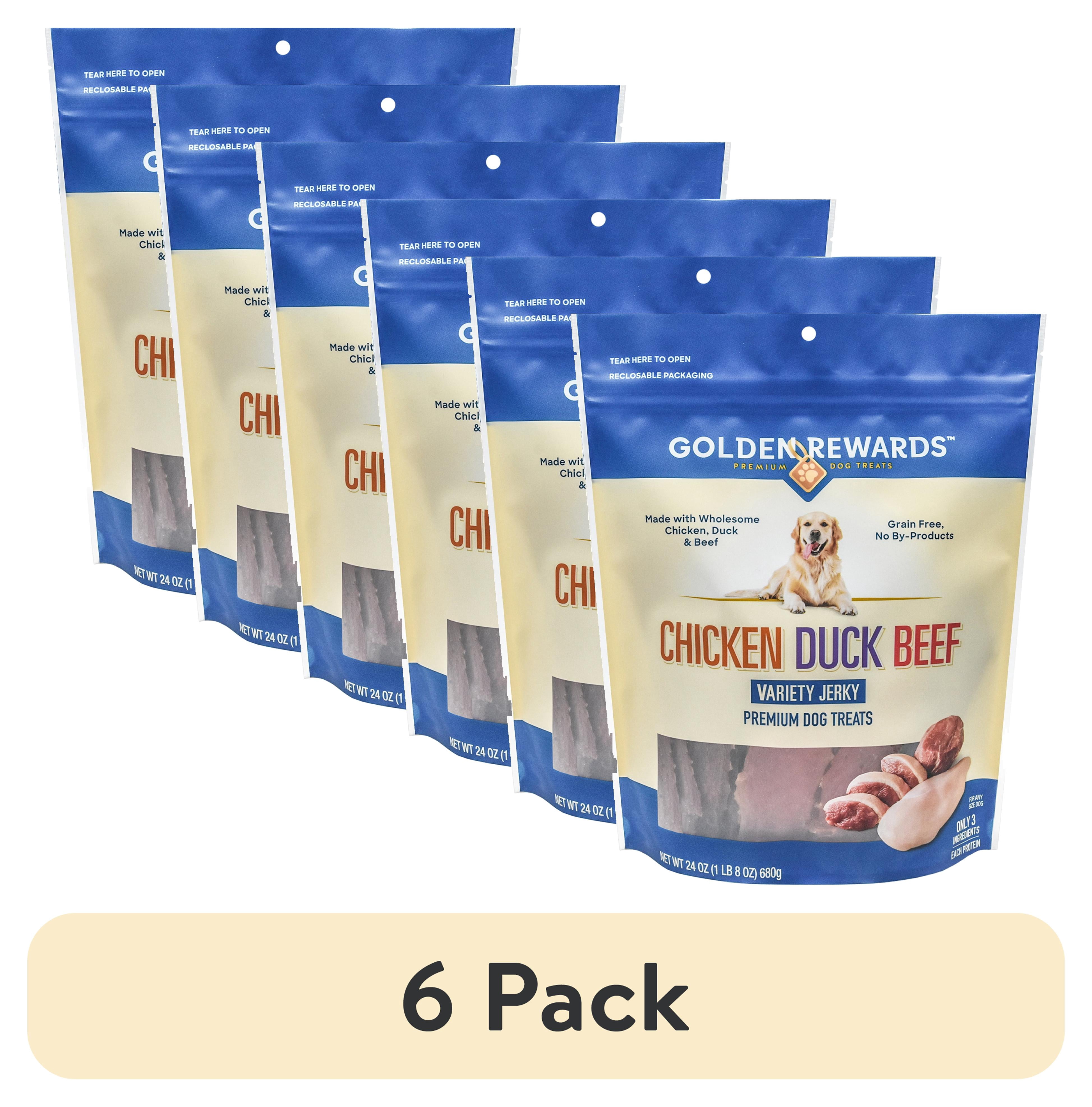 (6 pack) Golden Rewards Chicken, Duck and Beef Premium Variety Dry Jerky Treats for Dogs, 24 oz