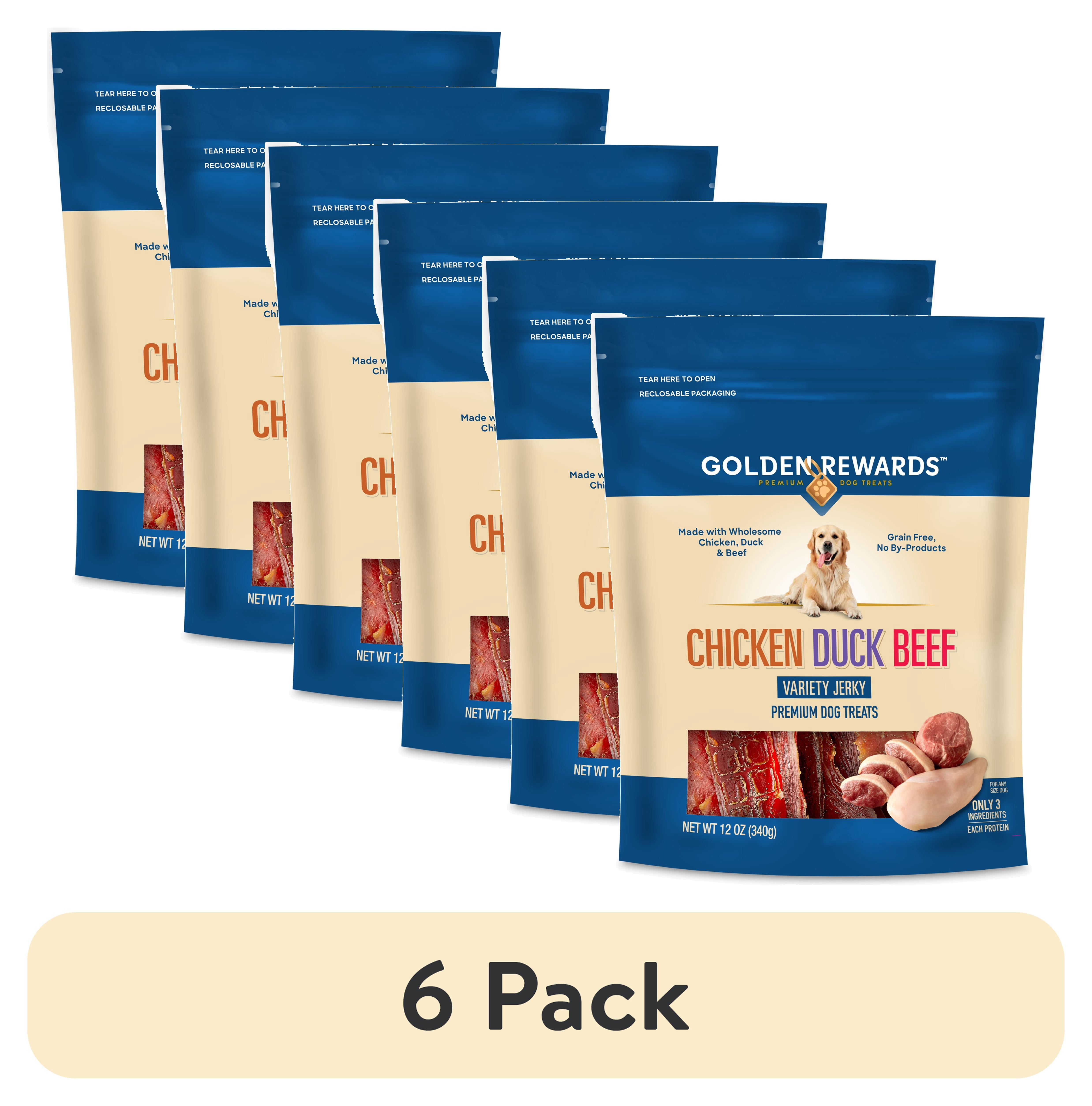 (6 pack) Golden Rewards Chicken, Duck and Beef Premium Variety Dry Jerky Treats for Dogs, 12 oz Bag
