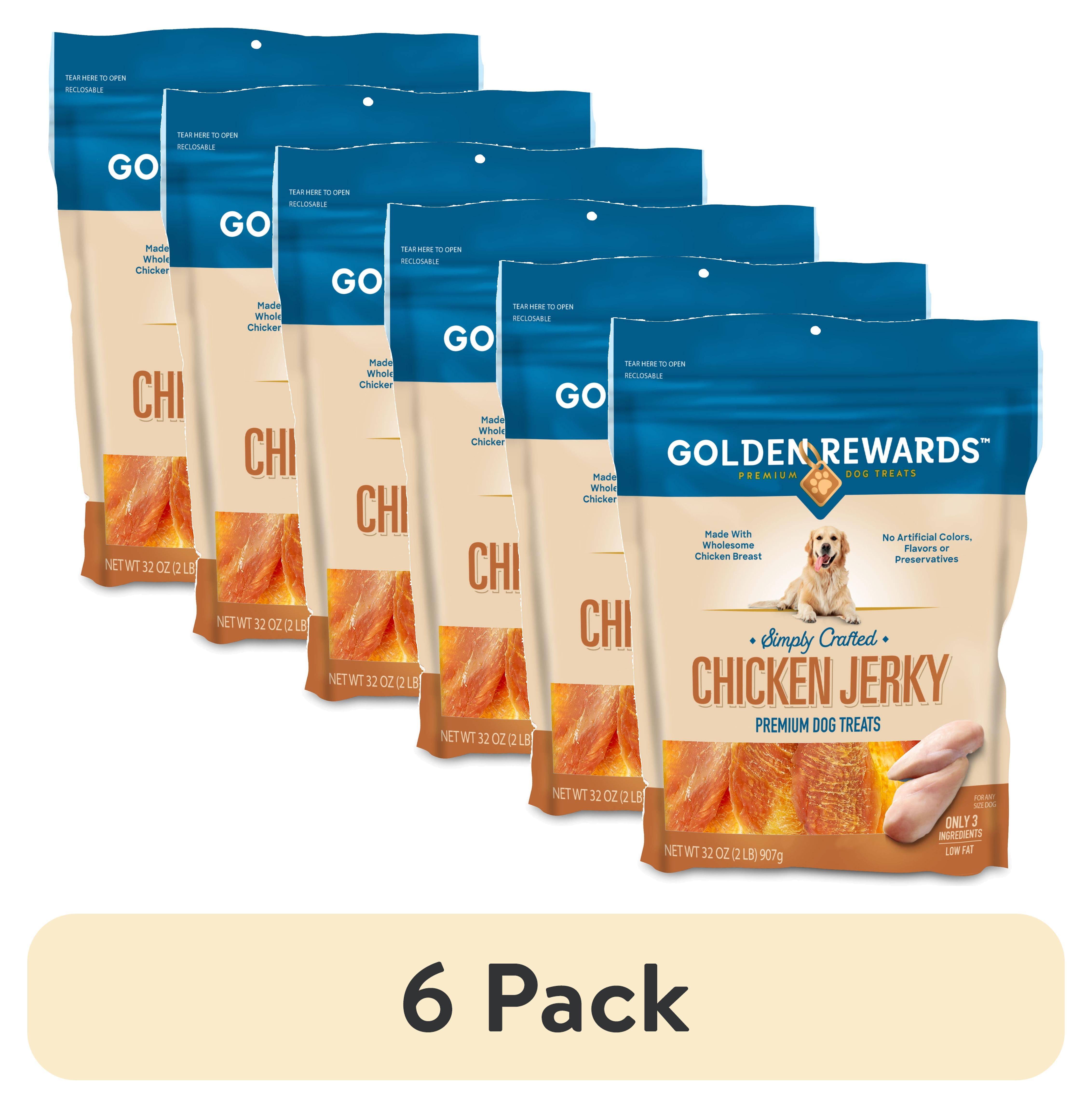 (6 pack) Golden Rewards Chicken Flavor Premium Dry Jerky Treats for All Dogs, 32 oz
