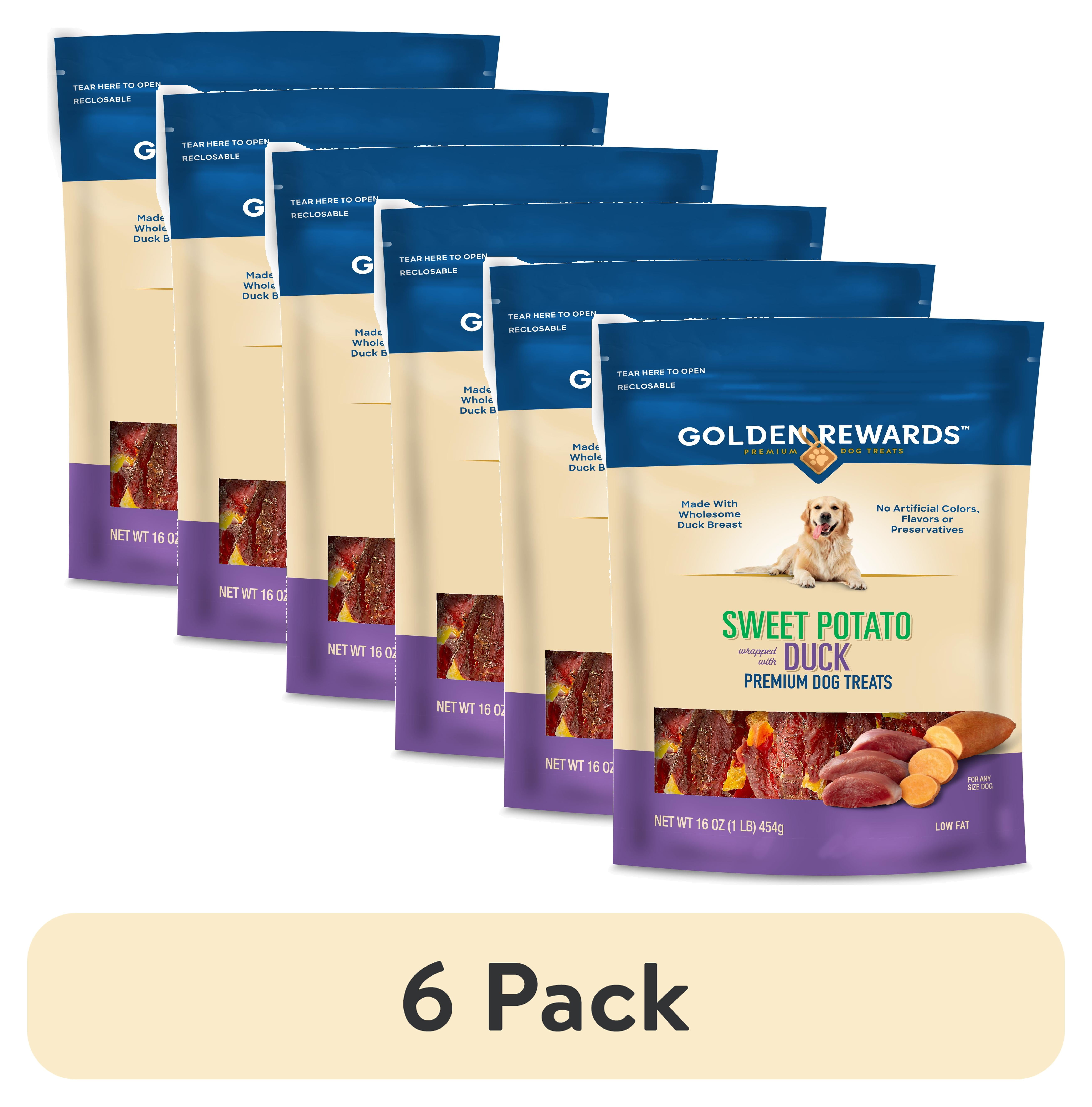 (6 pack) Golden Rewards Sweet Potato Wrapped with Duck Premium Treats for Dogs, 16 oz Bag
