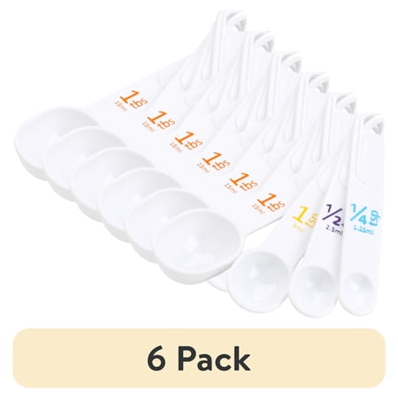 (6 pack) (6 pack) Plastic Measuring Cup Set with Storage Ring, White, GoodCook, 4-Pieces