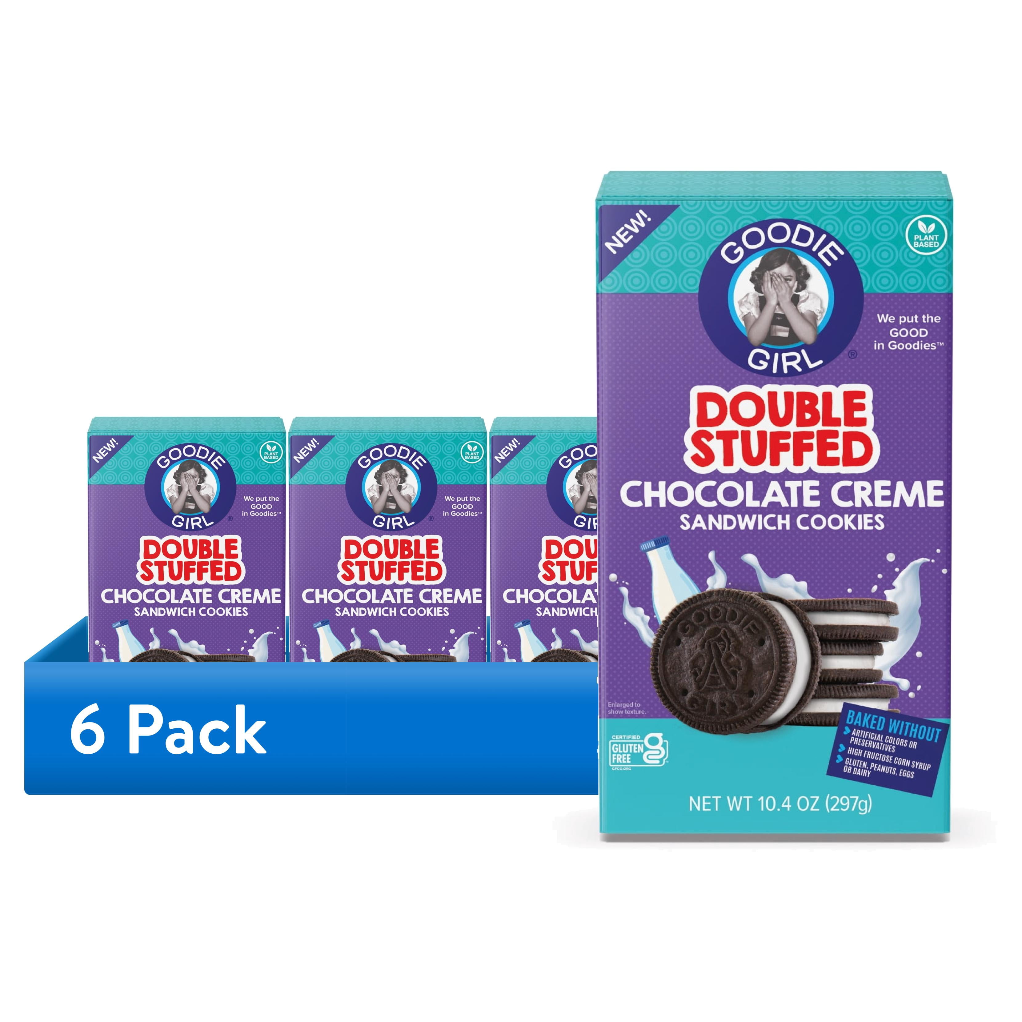 (6 pack) Goodie Girl Gluten Free Double Stuff Chocolate Crème Sandwich Cookies, 10.4 oz Box