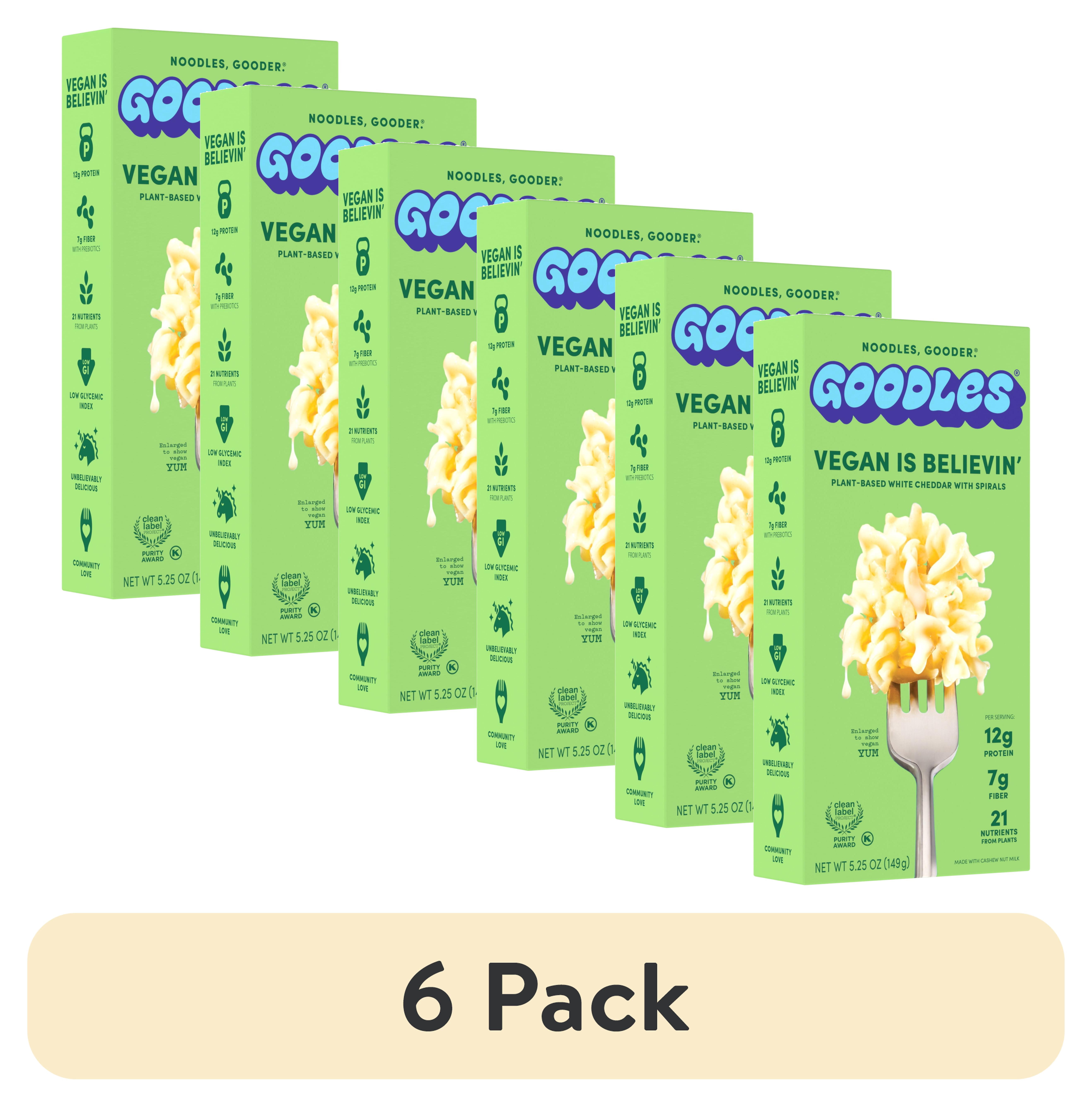 (6 pack) Goodles Mac & Cheese Vegan Is Believin, White Cheddar, Spirals, Shelf Stable, 5.25 oz