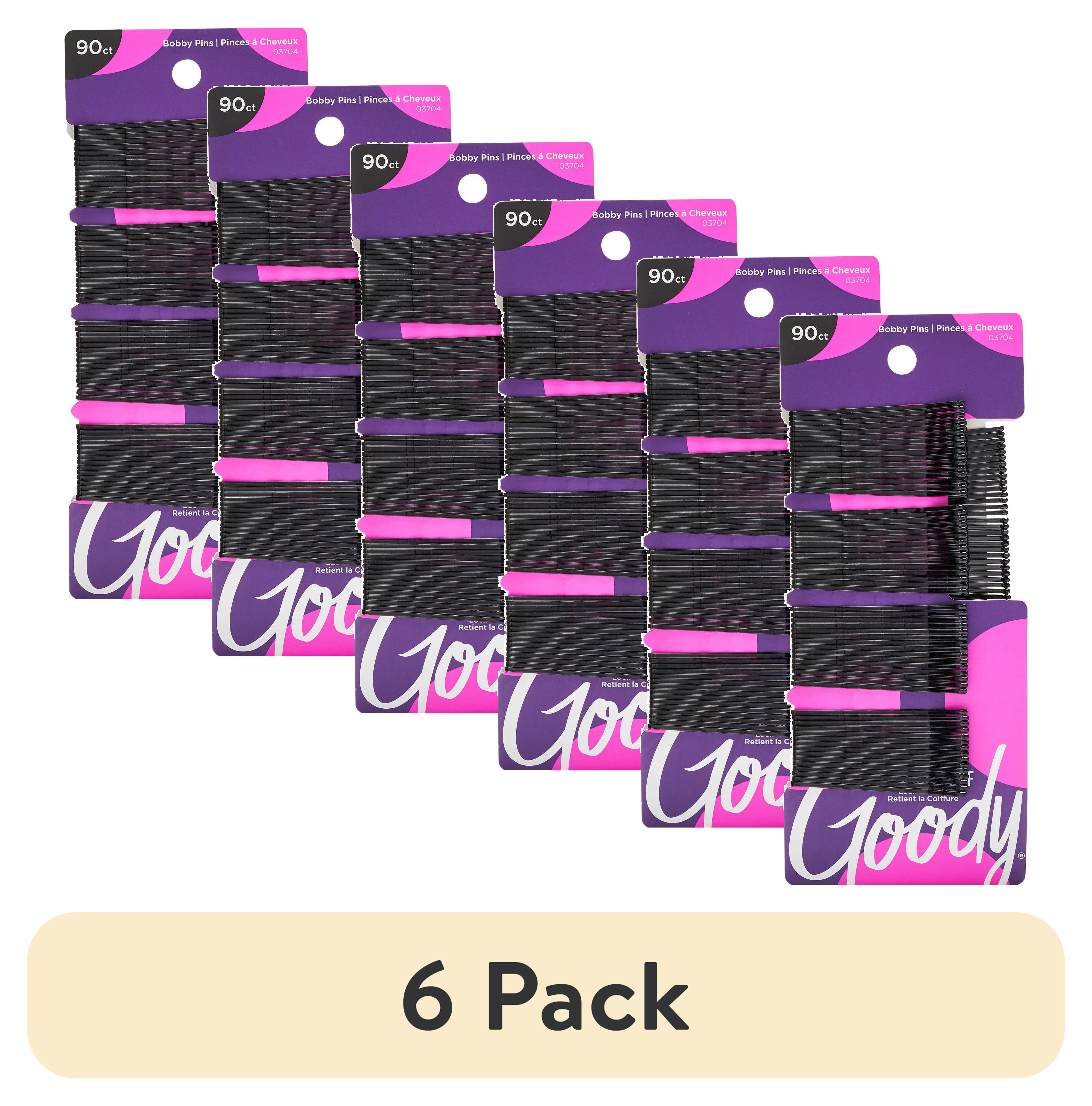 (6 pack) Goody Bobby Pins, Slide Proof Grip, Secure Hold Hair Pins, for All Ages, Black, 90 Ct