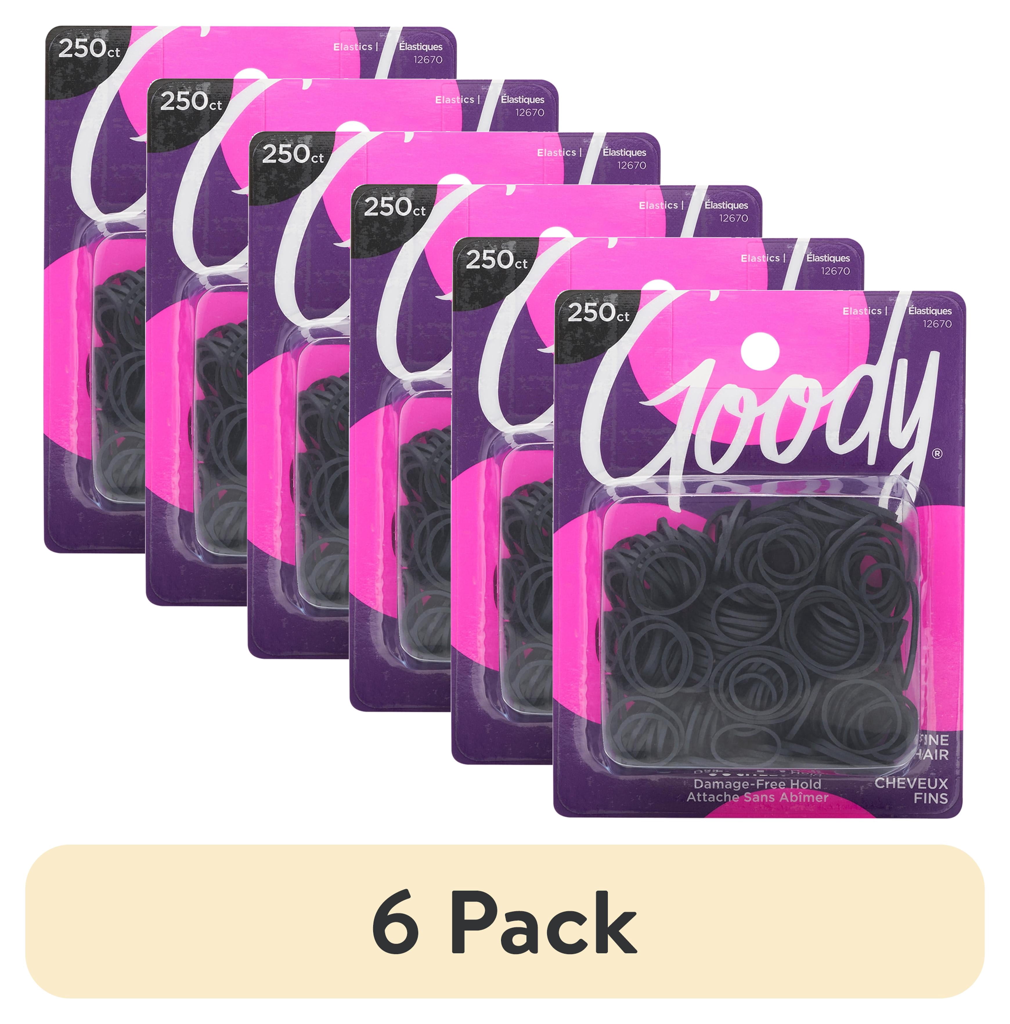 (6 pack) Goody Mini Rubber Bands Black Ouchless Hold Hair Elastics for Fine Hair - 250 Count