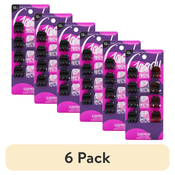 (6 pack) Goody Classic Mini Claw Clips, Slide-Proof Grip, All Hair Types, Assorted Colors, 12 Ct