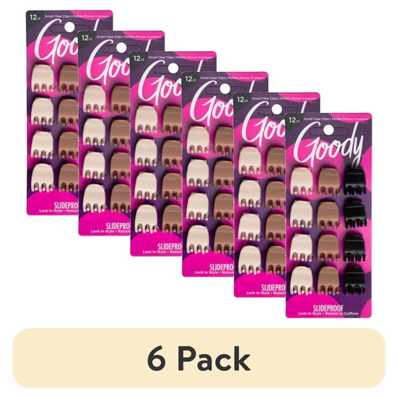 (6 pack) Goody Classic Mini Claw Clips, Slide-Proof Grip, All Hair Types, Assorted Colors, 12 Ct
