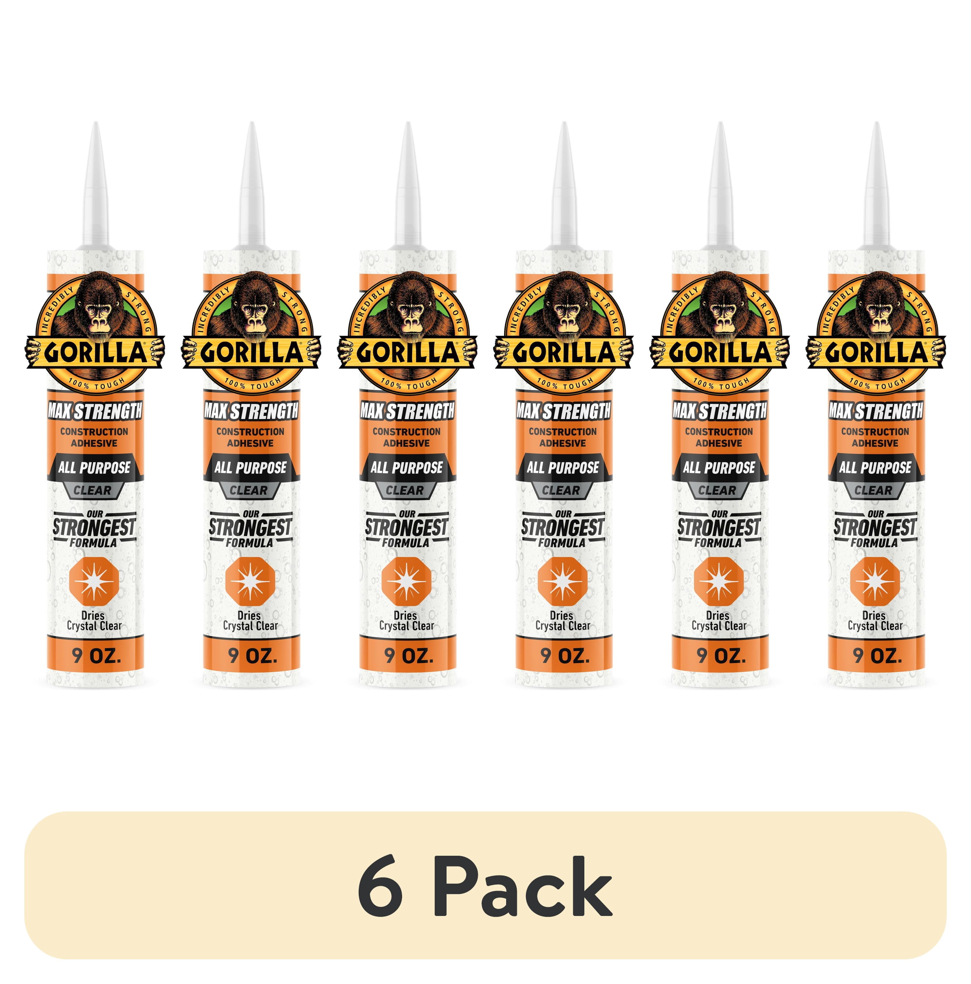 (6 pack) Gorilla Glue Clear Max Strength Construction Adhesive, 9 Ounce Size Cartridge, 1 Count. Model 8212302