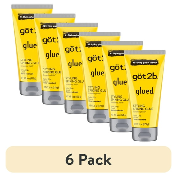 (6 pack) got2b Glued Styling Spiking Hair Gel, Water-Resistant, Bold, Screaming Hold Spikes, 6 oz