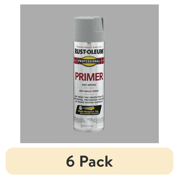 (6 pack) Gray Primer, Rust-Oleum Professional High-Performance Flat Enamel Spray Paint-7582838, 15 oz
