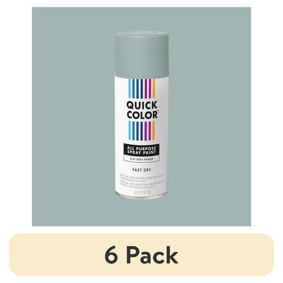 (6 pack) Gray, Quick Color Flat All Purpose Spray Primer-390617, 10 oz