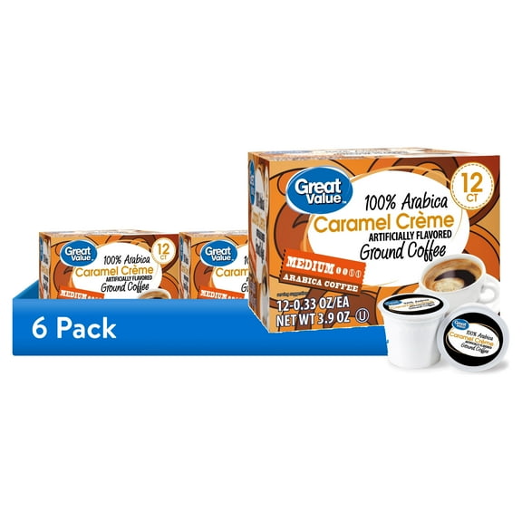 (6 pack) Great Value 100% Arabica Caramel Medium Roast Coffee Pods, 12 Ct