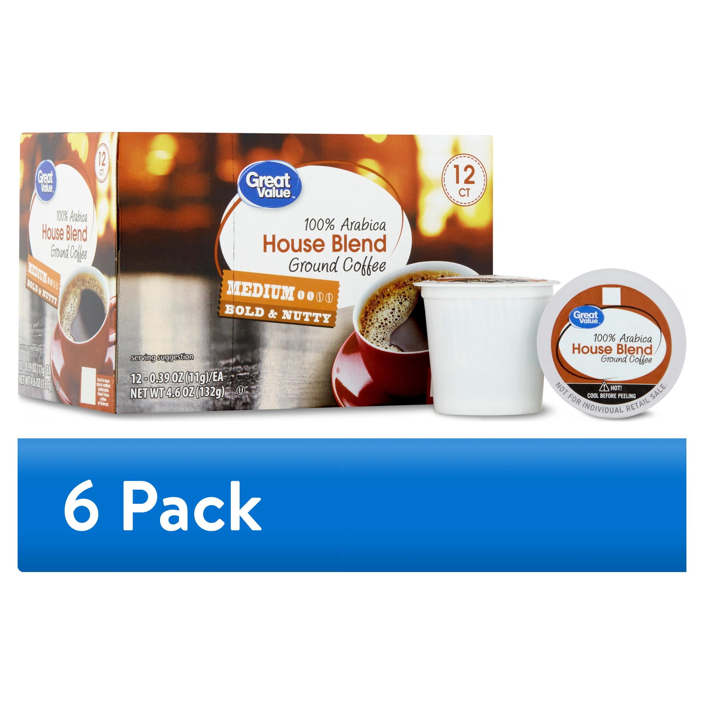 (6 pack) Great Value 100% Arabica House Blend Medium Roast Coffee Pods, 12 Count