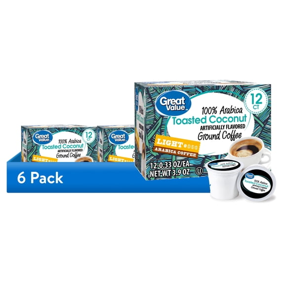 Photo inspiration: Gallery Detail: 6 Pack Great Value 100 Arabica Toasted Coconut Light Roast