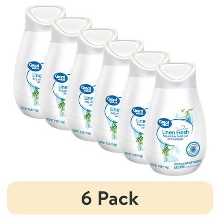 (6 pack) Great Value Adjustable Solid Gel Cone Air Freshener, Linen Fresh, 7 oz