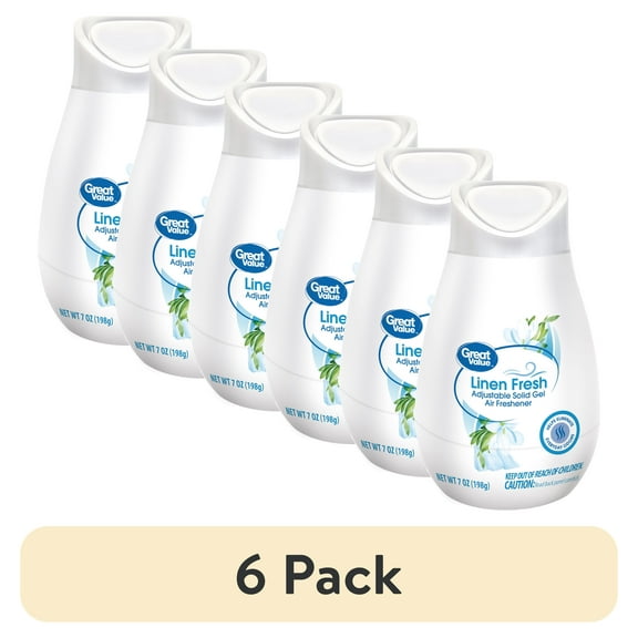 (6 pack) Great Value Adjustable Solid Gel Cone Air Freshener, Linen Fresh, 7 oz