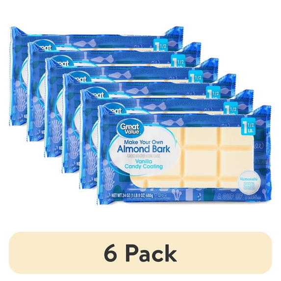 (6 pack) Great Value Almond Bark, Vanilla, 24 oz Bar