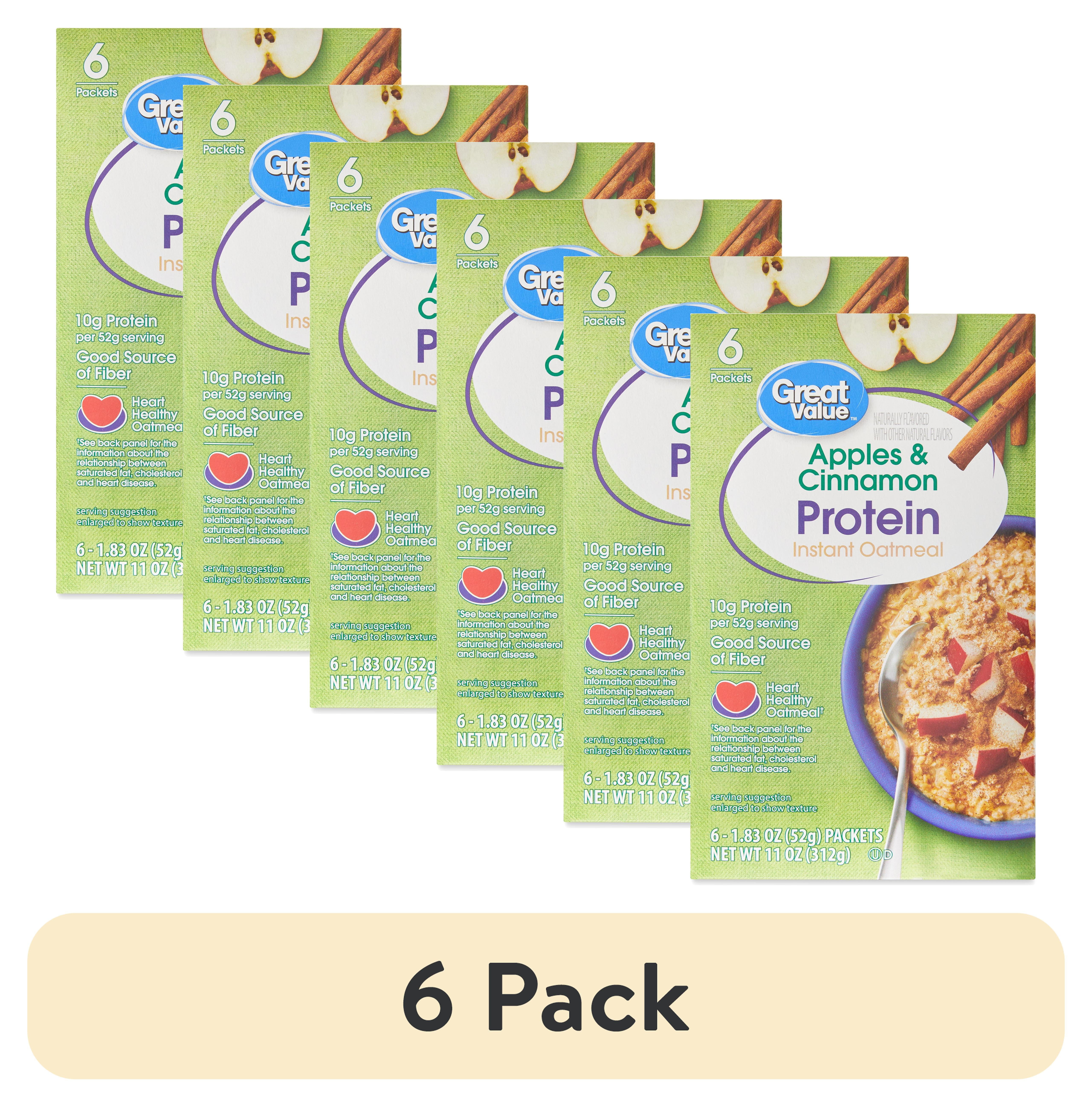 (6 pack) Great Value Apples & Cinnamon Protein Instant Oatmeal, 1.83 oz, 6 Count