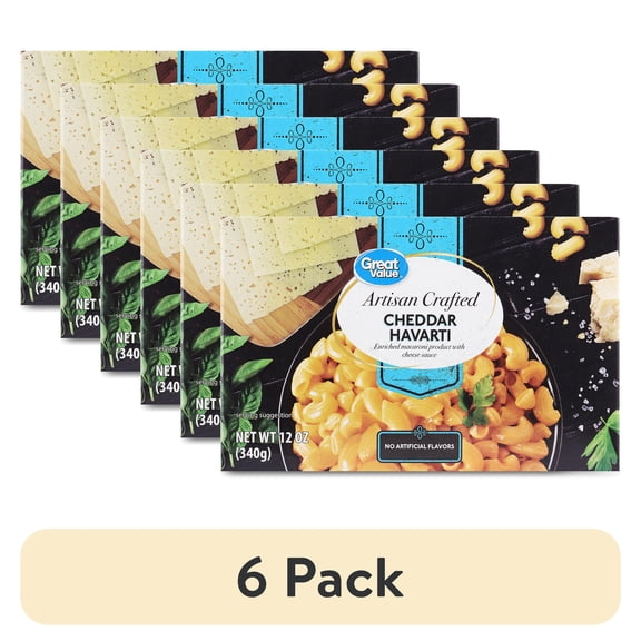 (6 pack) Great Value Artisan Crafted Havarti Cheddar Macaroni & Cheese, 12 oz (Shelf Stable)