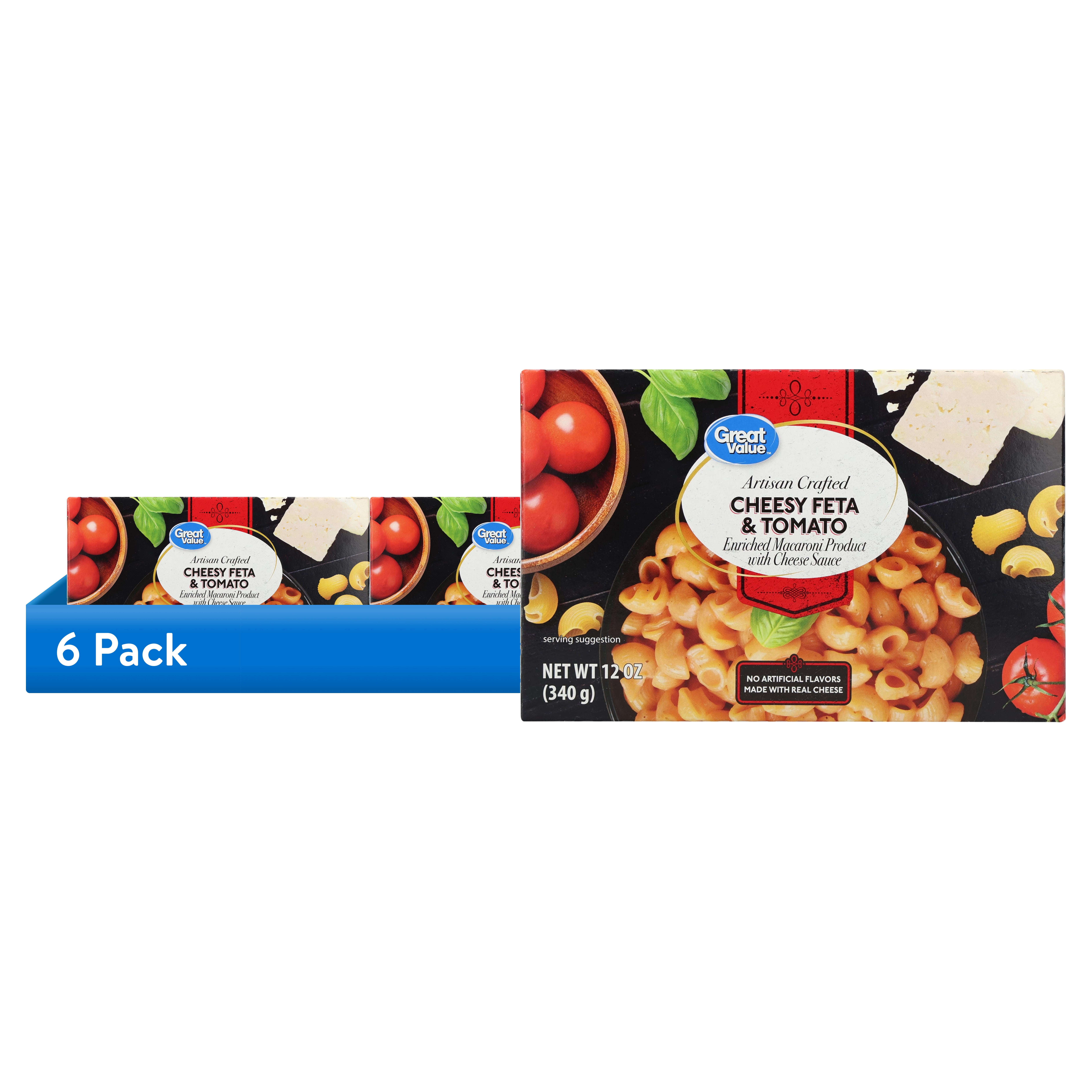 (6 pack) Great Value Artisan Crafted Macaroni and Cheese, Feta and Tomato, 12 oz (Shelf Stable)