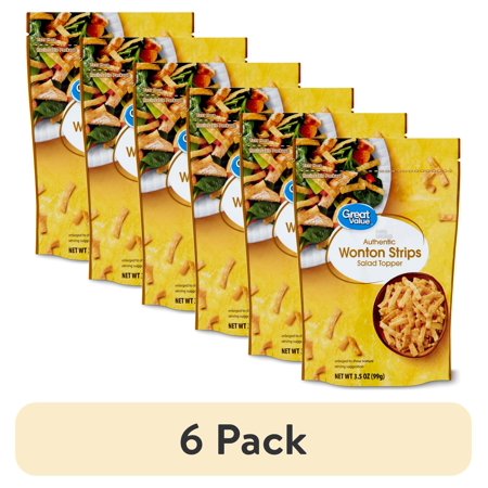 (6 pack) Great Value Authentic Wonton Strips Salad Topping, 3.5 oz Resealable Bag, Salted