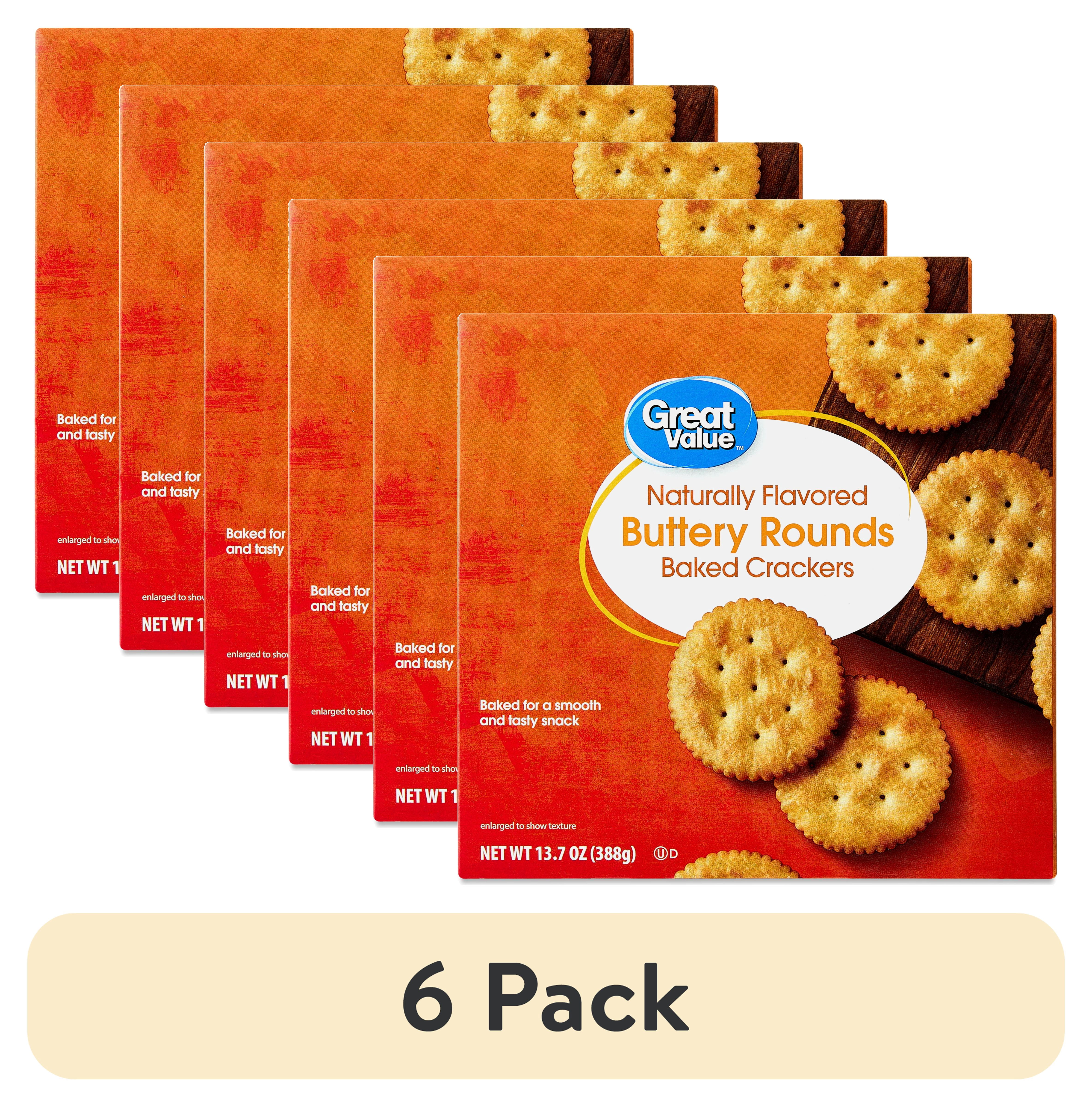 (6 pack) Great Value Baked Buttery Round Crackers, 13.7 oz