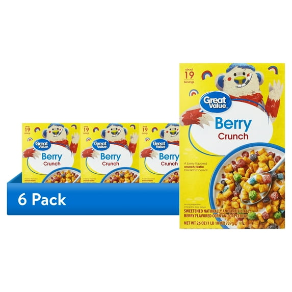 (6 pack) Great Value Berry Crunch Breakfast Cereal, 26 oz