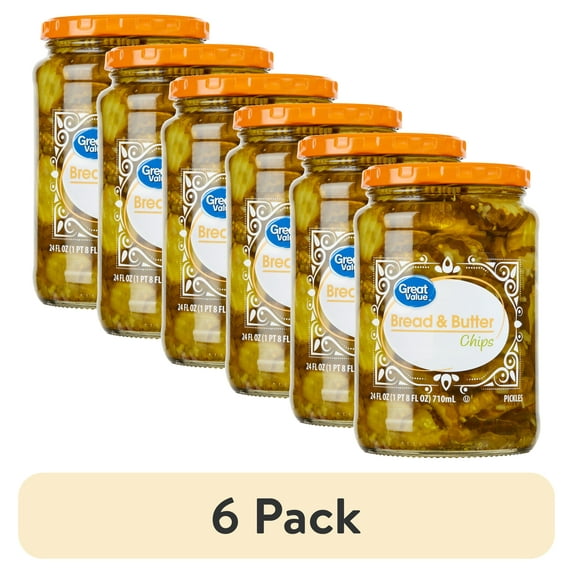 (6 pack) Great Value Bread & Butter Chips Pickles Fresh Pack, 24 fl oz