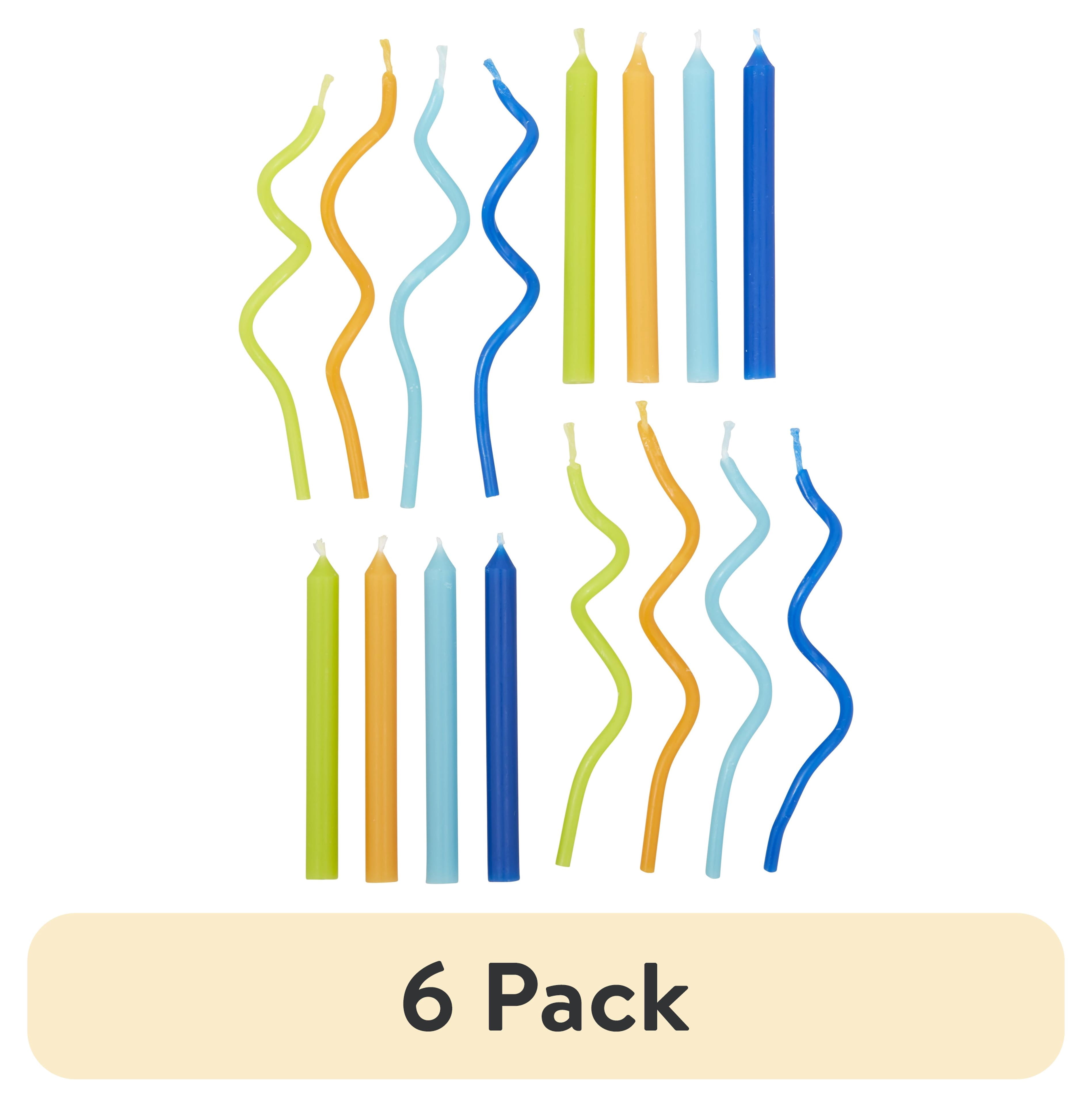 (6 pack) Great Value Bright Straight & Wavy Birthday Candles, Assorted Colors, 16 Count