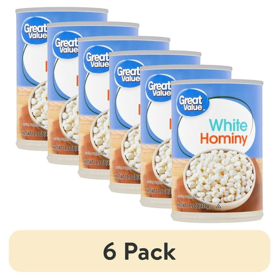 (6 pack) Great Value Canned White Hominy Can, 15.5 oz