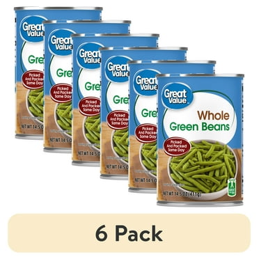 (6 pack) Great Value Canned Whole Green Beans, Gluten-Free, 14.5 oz
