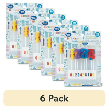 (6 pack) Great Value Celebration Number Birthday Candles, Multicolor, 5.52 inch, 10 Count