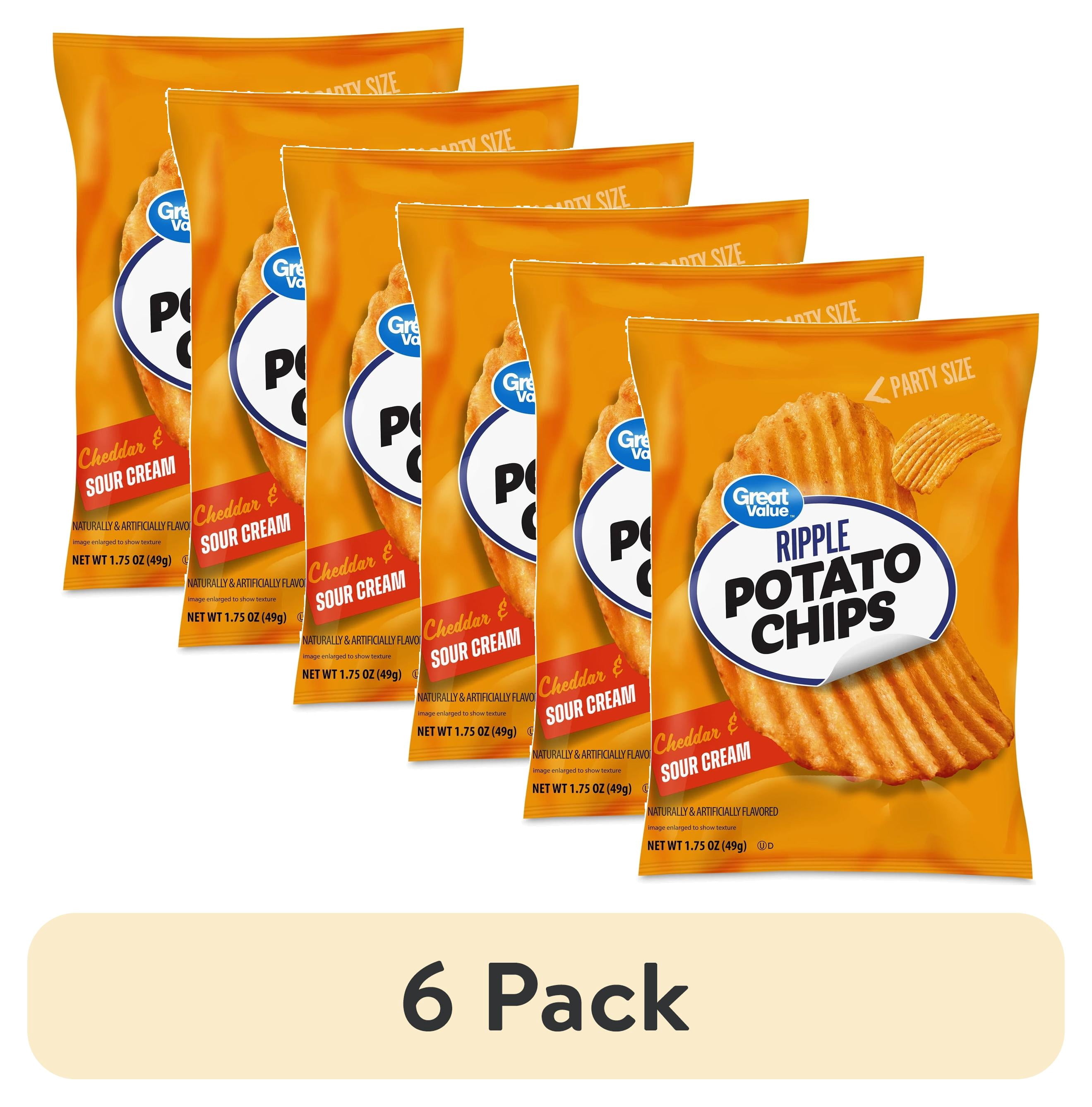 (6 pack) Great Value Cheddar Sour Cream Ripple Chips, 1.75 oz