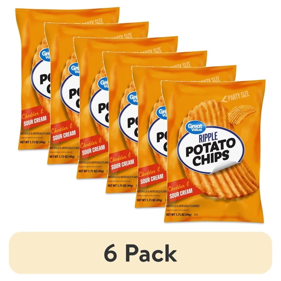(6 pack) Great Value Cheddar Sour Cream Ripple Chips, 1.75 oz