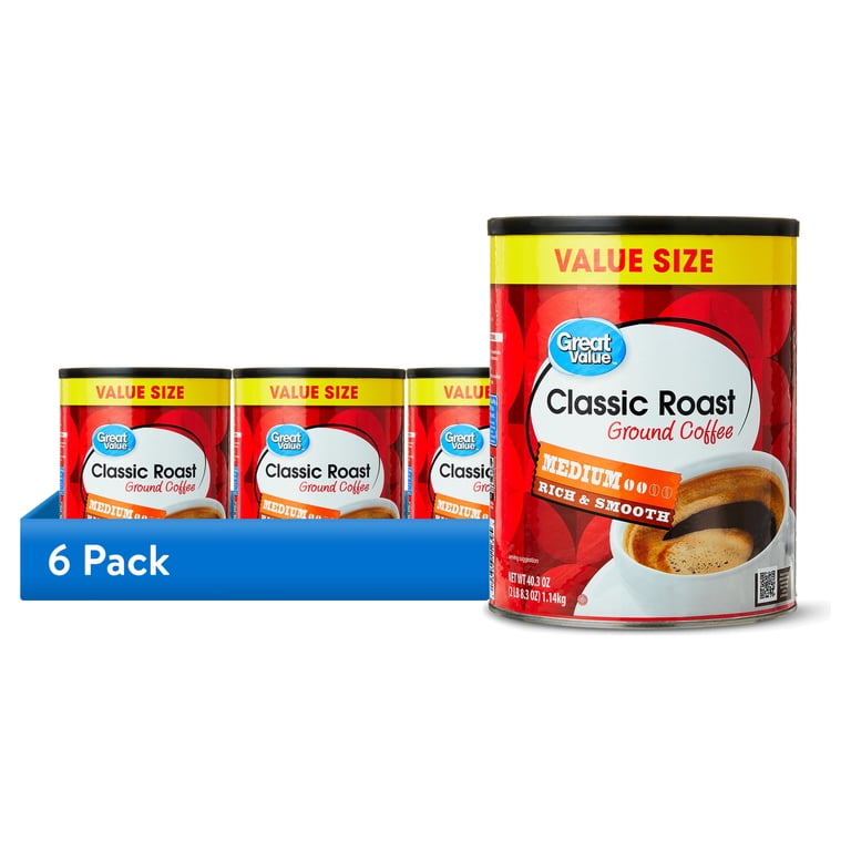 6 pack) Great Value Classic Medium Roast Ground Naturally