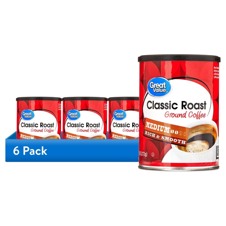 6 pack) Great Value Classic Roast Ground Naturally Caffeinated