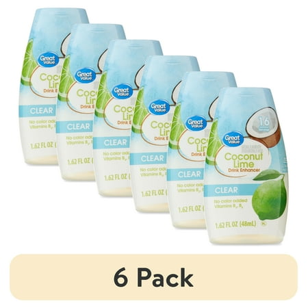 (6 pack) Great Value Coconut Lime Clear Liquid Drink Enhancer, 1.62 fl oz Bottle