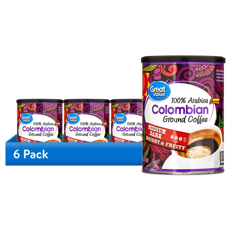 6 pack) Great Value Colombian Roast Ground Naturally Caffeinated