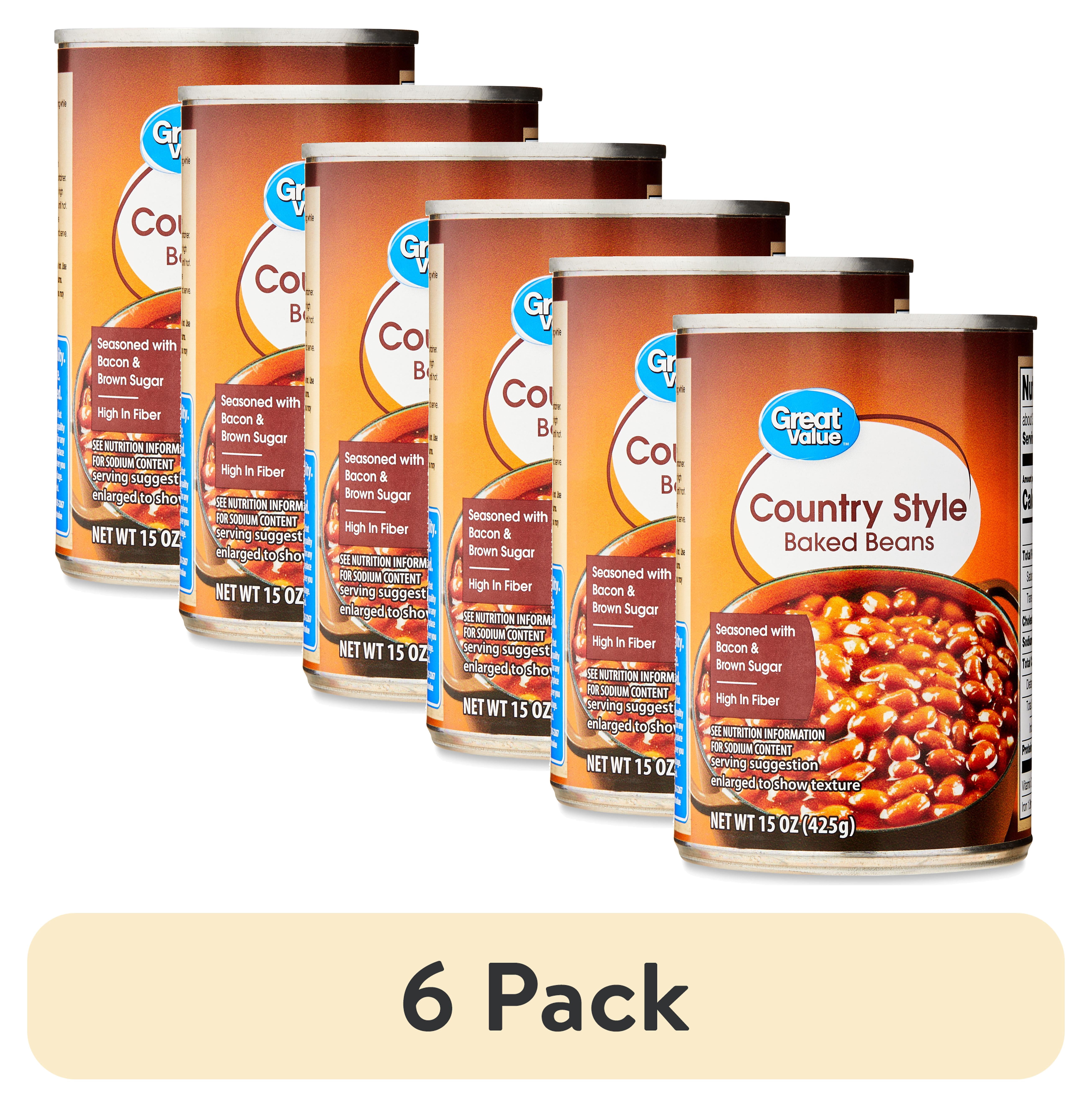 (6 pack) Great Value Country Style Baked Beans, 15 oz Can