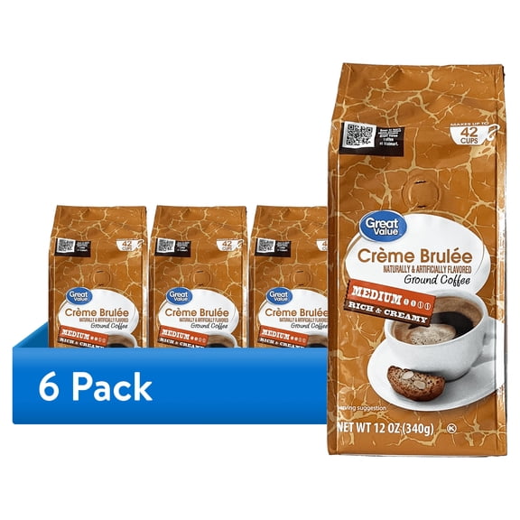 (6 pack) Great Value Crme Brulee Medium Roast Ground Coffee, 12 oz, Bag