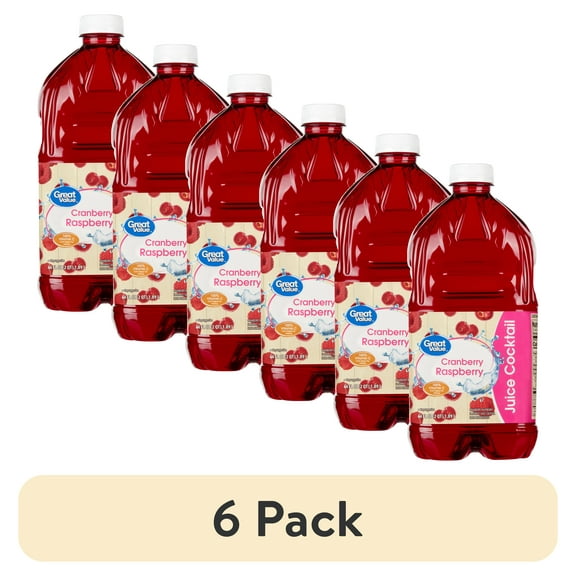 (6 pack) Great Value Cranberry Raspberry Juice Cocktail, 64 fl oz