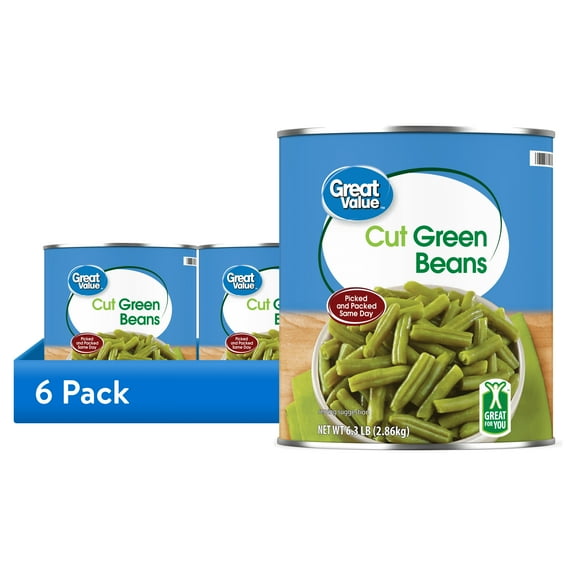 (6 pack) Great Value Cut Green Beans, 101 oz