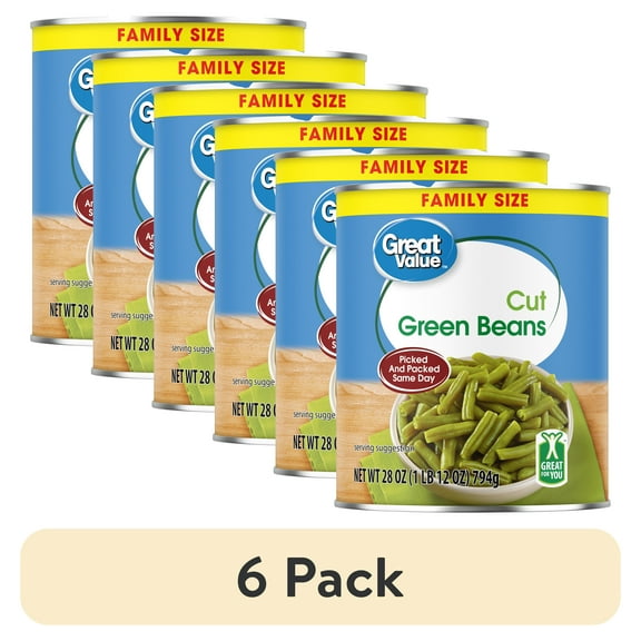 (6 pack) Great Value Cut Green Beans, Gluten-Free, 28 oz Can