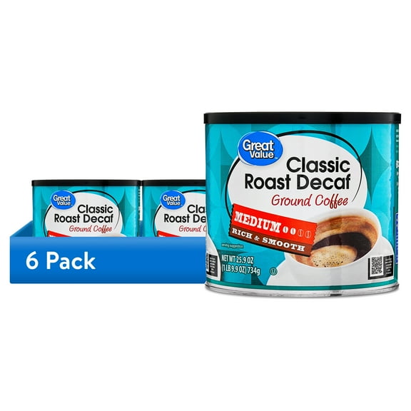 (6 pack) Great Value Decaf Classic Medium Roast Ground Coffee, 25.9 oz