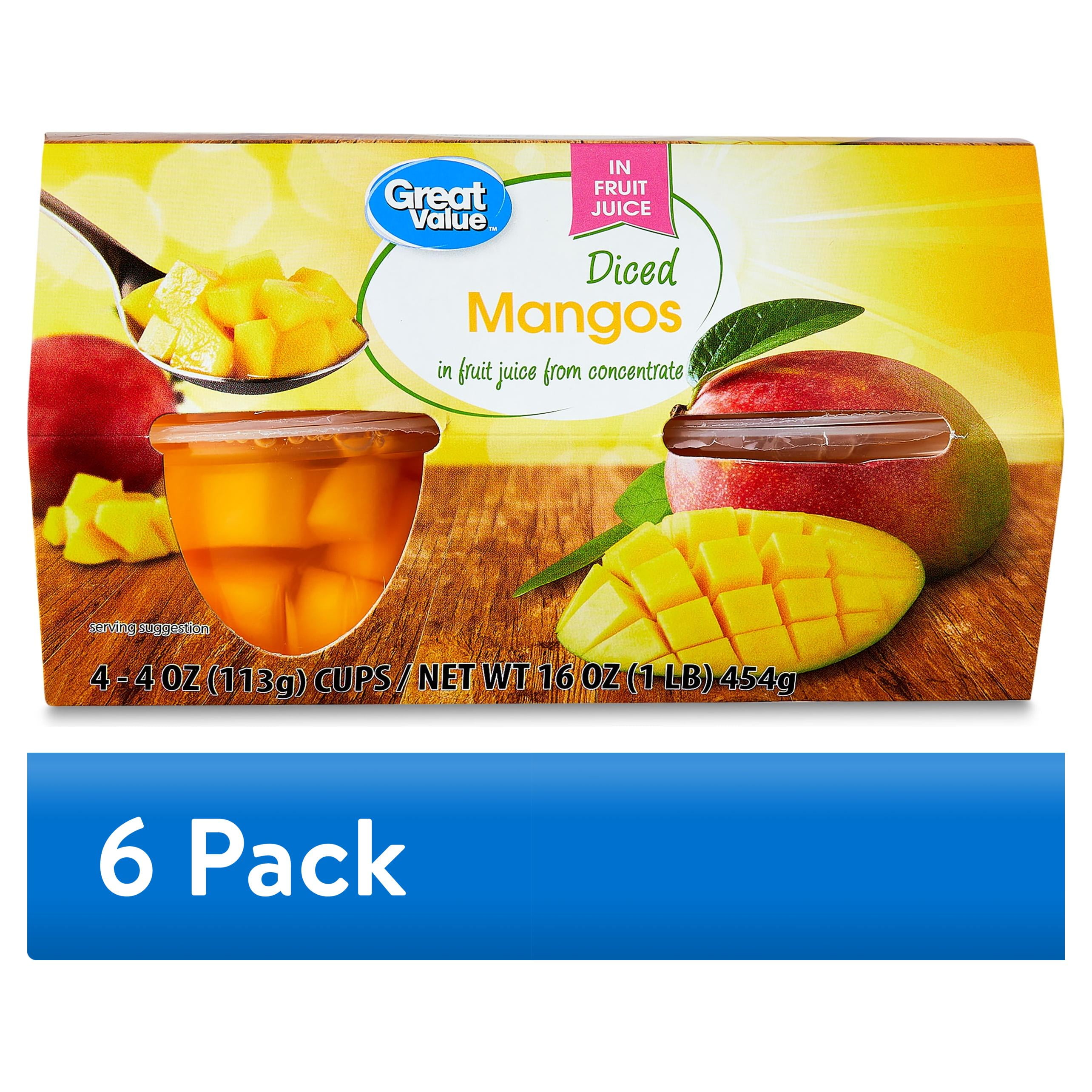 Great Value Diced Mangos, 4 oz, 4 Count, in fruit juice from