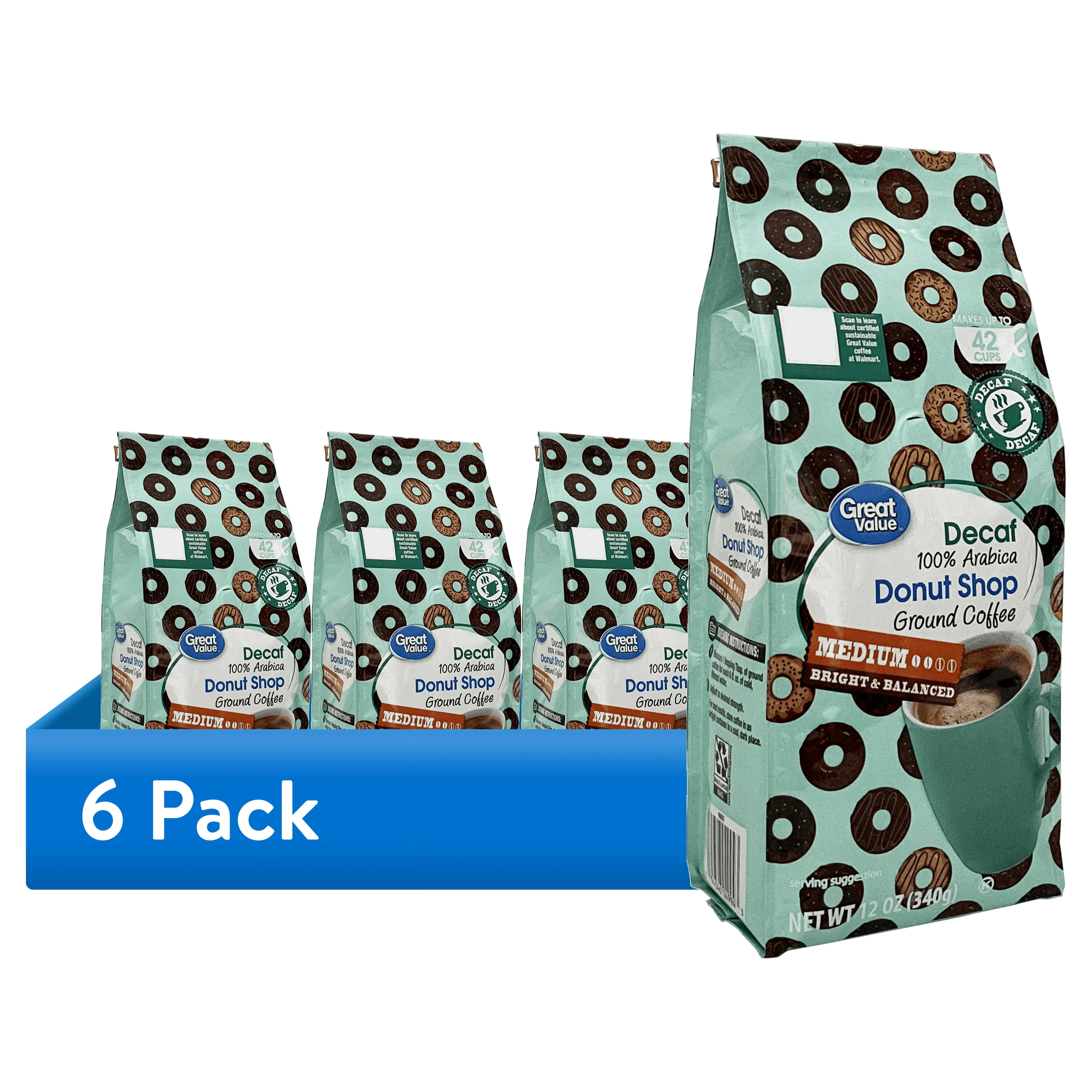 (6 pack) Great Value Donut Shop Decaf Coffee, 12 oz
